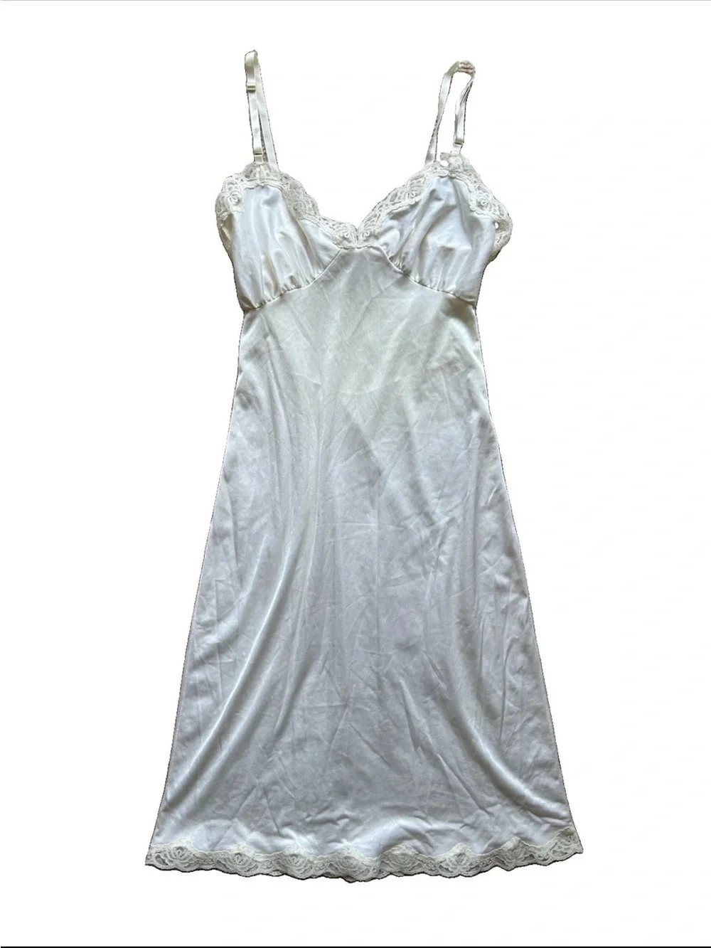 Vintage Y2K 90s Ivory Slip Dress S Babydoll Romantic Cottagecore Lace Trim Sheer